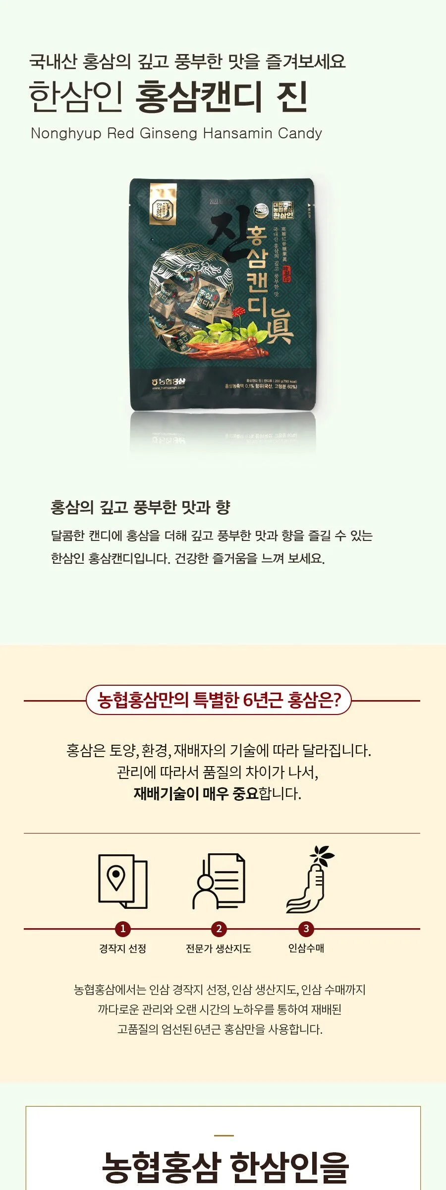 Hansamin Korean Red Ginseng Candy Jin 200g Detail