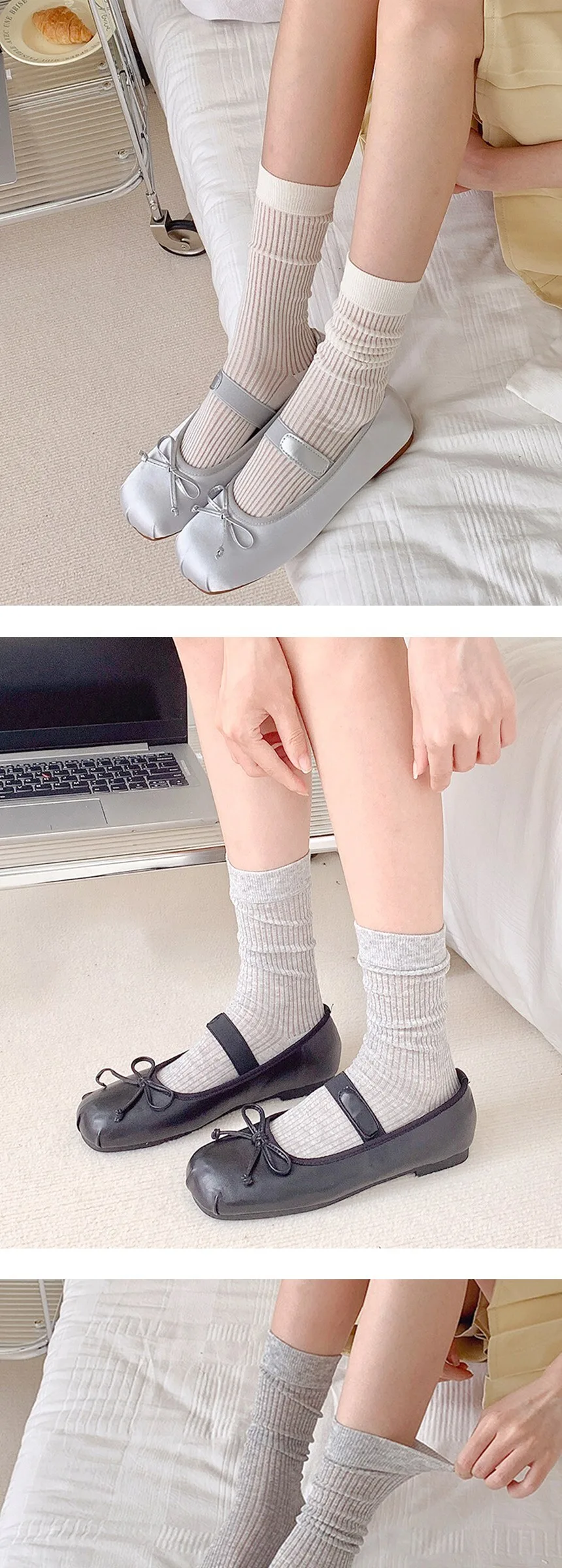 Duballo Korean Women's See-through Ribbed Long Socks 5 Pairs Detail
