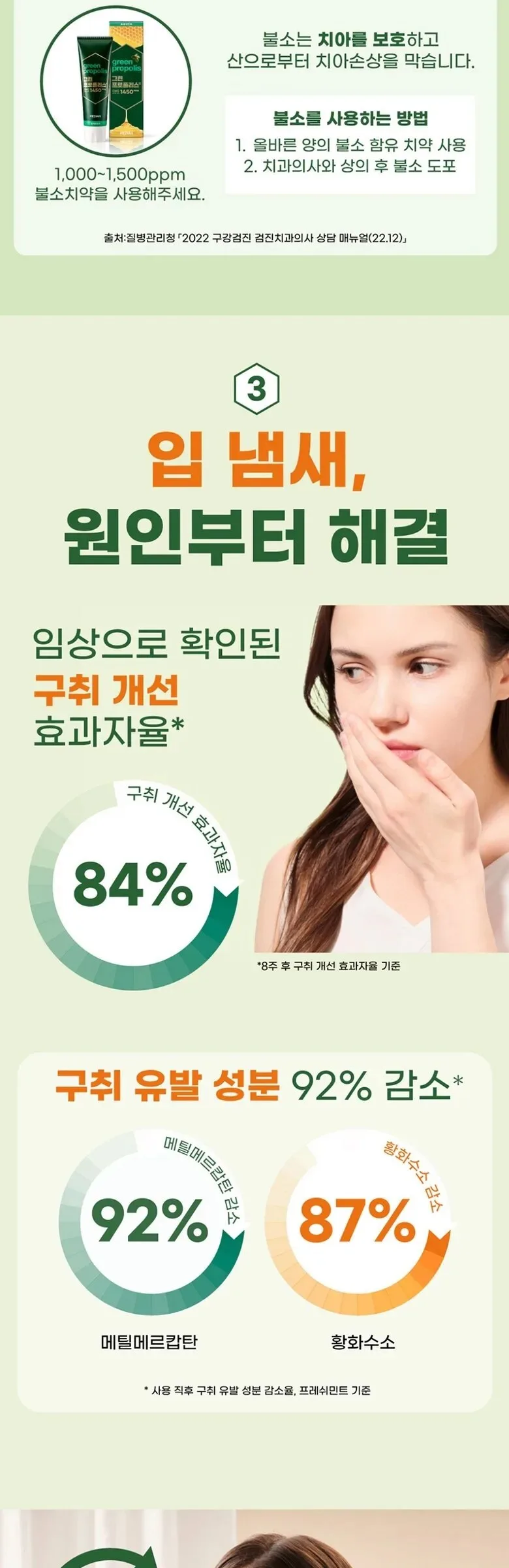 Median Green Propolis Toothpaste Fresh Mint 100g × 3ea Detail