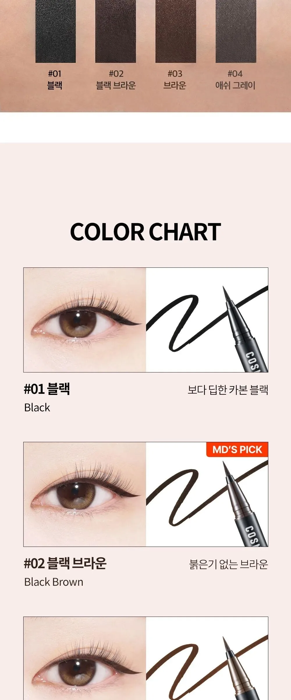 COSNORI Superproof Fiting Brush Eyeliner 0.6g Detail