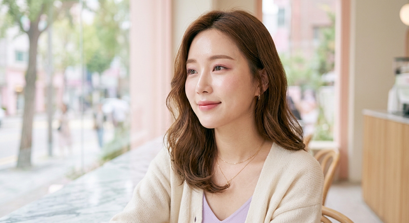 A close-up of a woman with a soft-focus 'Cloudglow' complexion, showcasing natural skin texture and a subtle, healthy ra