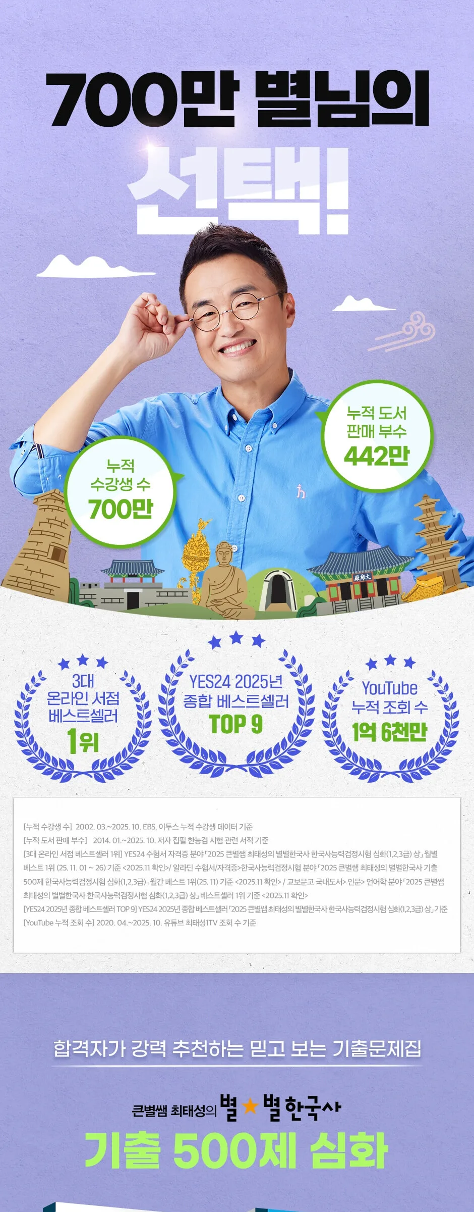 Etoosbook Bigstar Teacher Choi Tae Sung's Korean History Past Exam 500 Questions Advanced Level for Korean History Proficiency Test 1-3 Grade Detail
