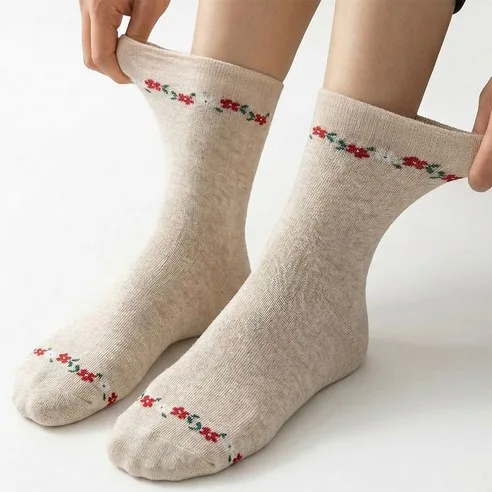 Generic Floral Pure Cotton Non-Binding Non-Slip Socks - 6 Pairs - Made in Korea - Image 3
