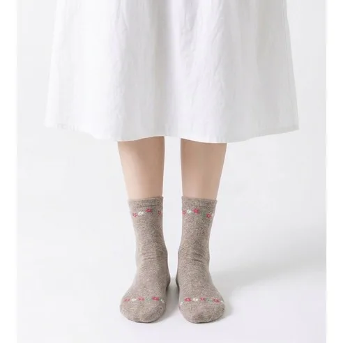 Generic Floral Pure Cotton Non-Binding Non-Slip Socks - 6 Pairs - Made in Korea - Image 6