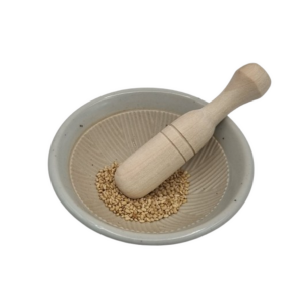 Haepuri Traditional Korean Icheon Ceramic Mini Mortar & Pestle for Sesame Seeds and Spices