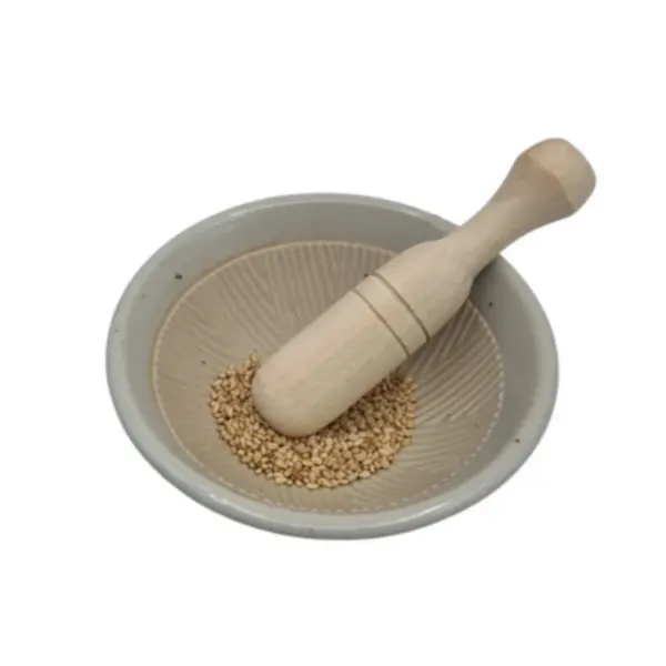 Haepuri Traditional Korean Icheon Ceramic Mini Mortar & Pestle for Sesame Seeds and Spices