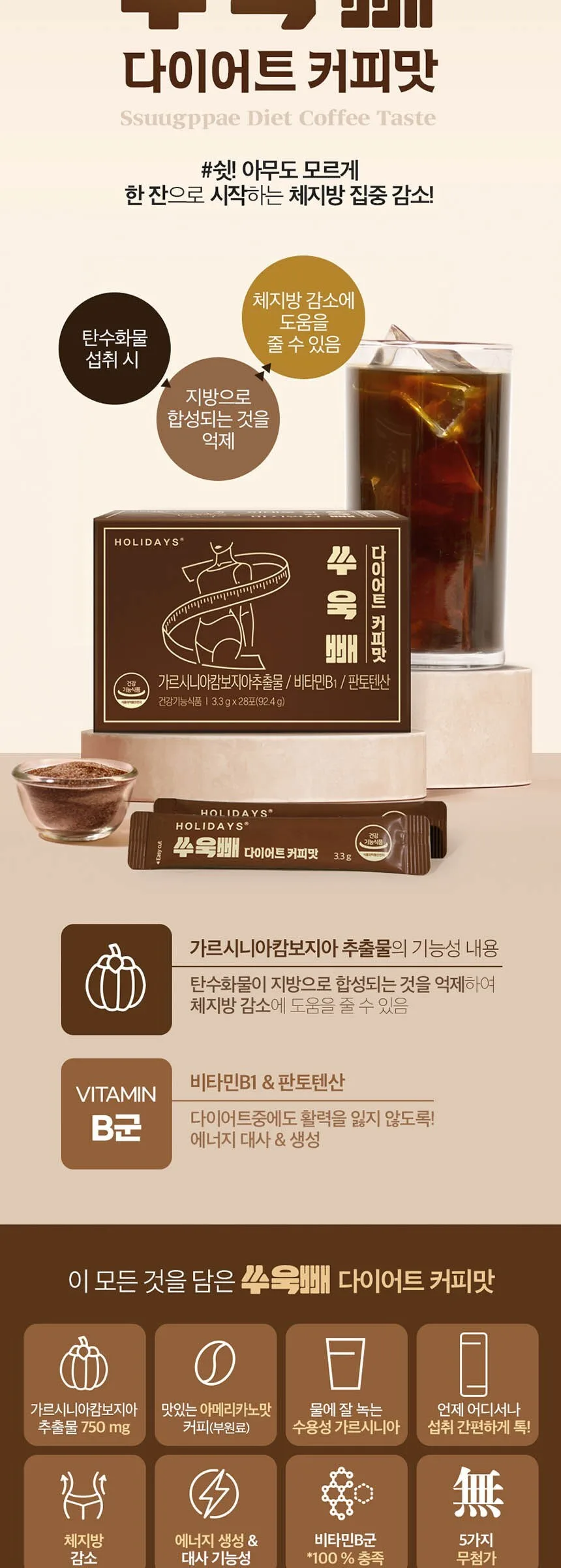 HOLIDAYS Ssuyukppae Diet Coffee Flavor 28 Sticks*92.4g*4packs Detail