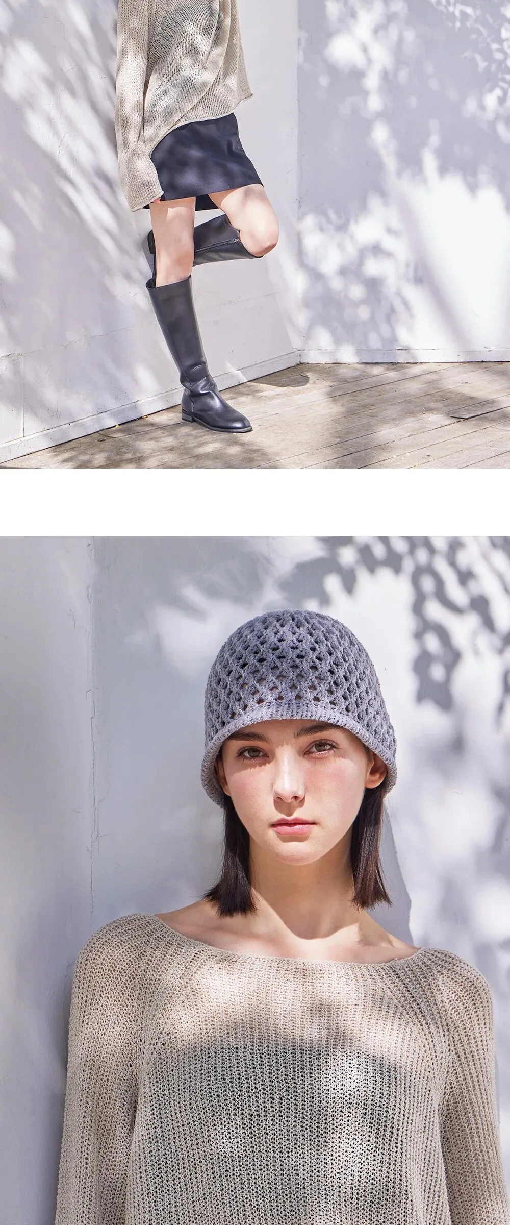 VARZAR VZ Long Label Punching Knit Bucket Hat Gray Detail