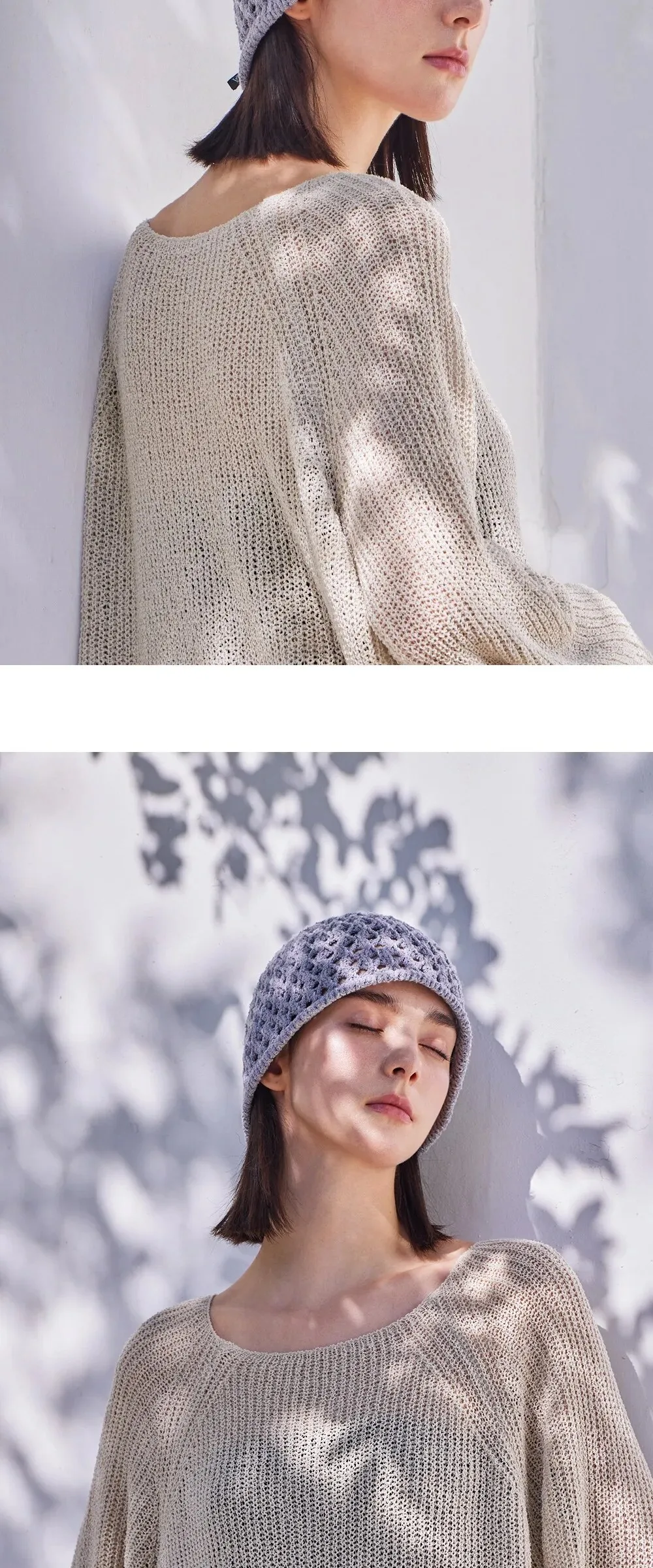 VARZAR VZ Long Label Punching Knit Bucket Hat Gray Detail