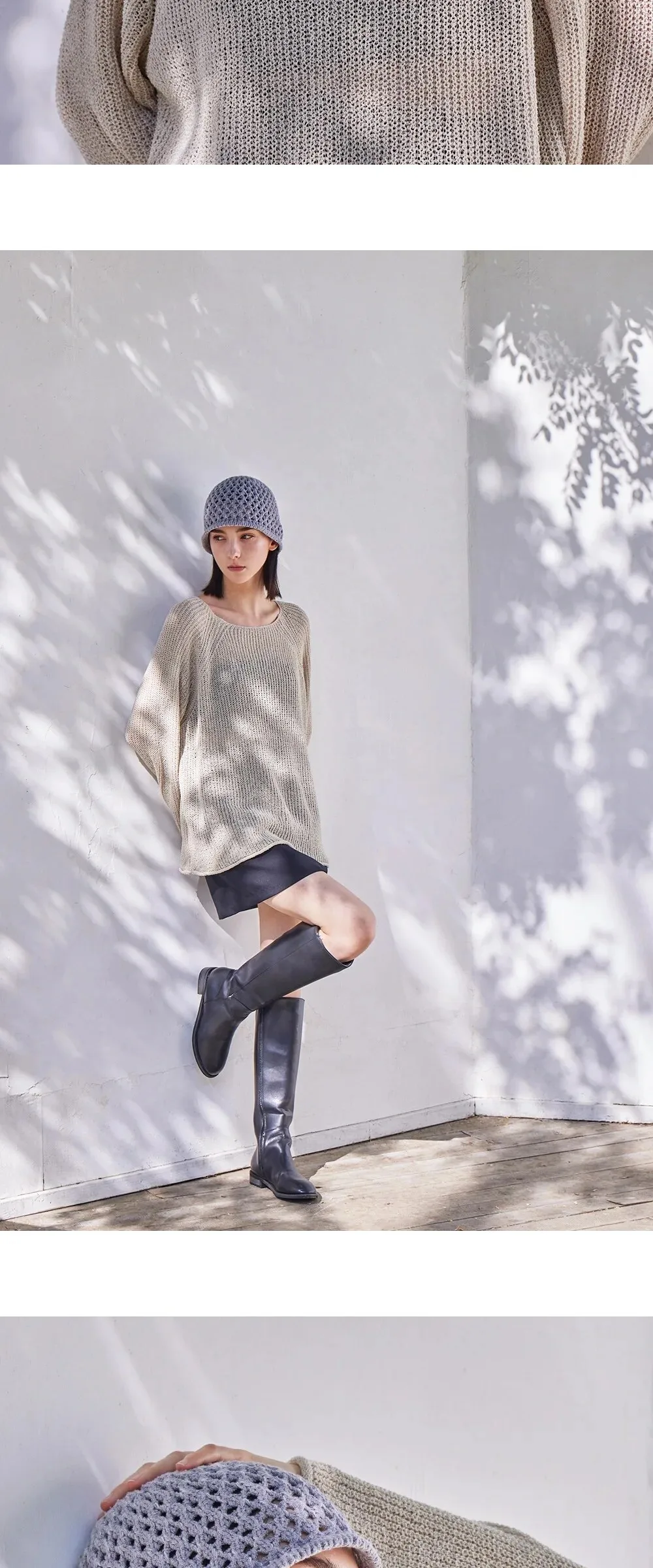 VARZAR VZ Long Label Punching Knit Bucket Hat Gray Detail