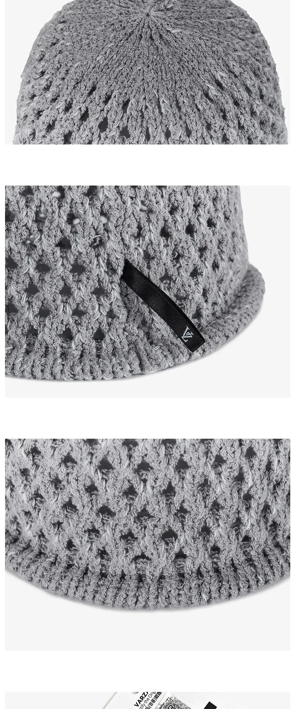 VARZAR VZ Long Label Punching Knit Bucket Hat Gray Detail