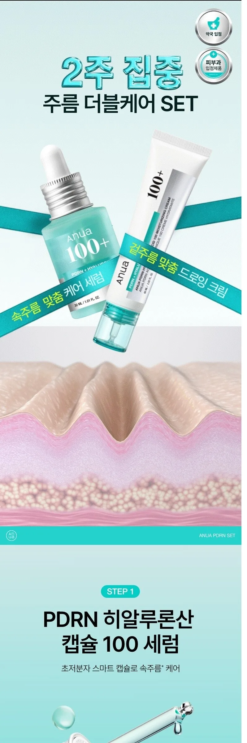 ANUA PDRN Hyaluronic Capsule 100 Serum 30mL + PDRN Hyaluronic 100 Moisture Cream 30mL Set – Basic Skincare Set Detail