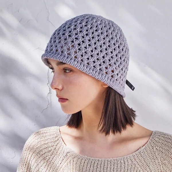 VARZAR VZ Long Label Punching Knit Bucket Hat Gray