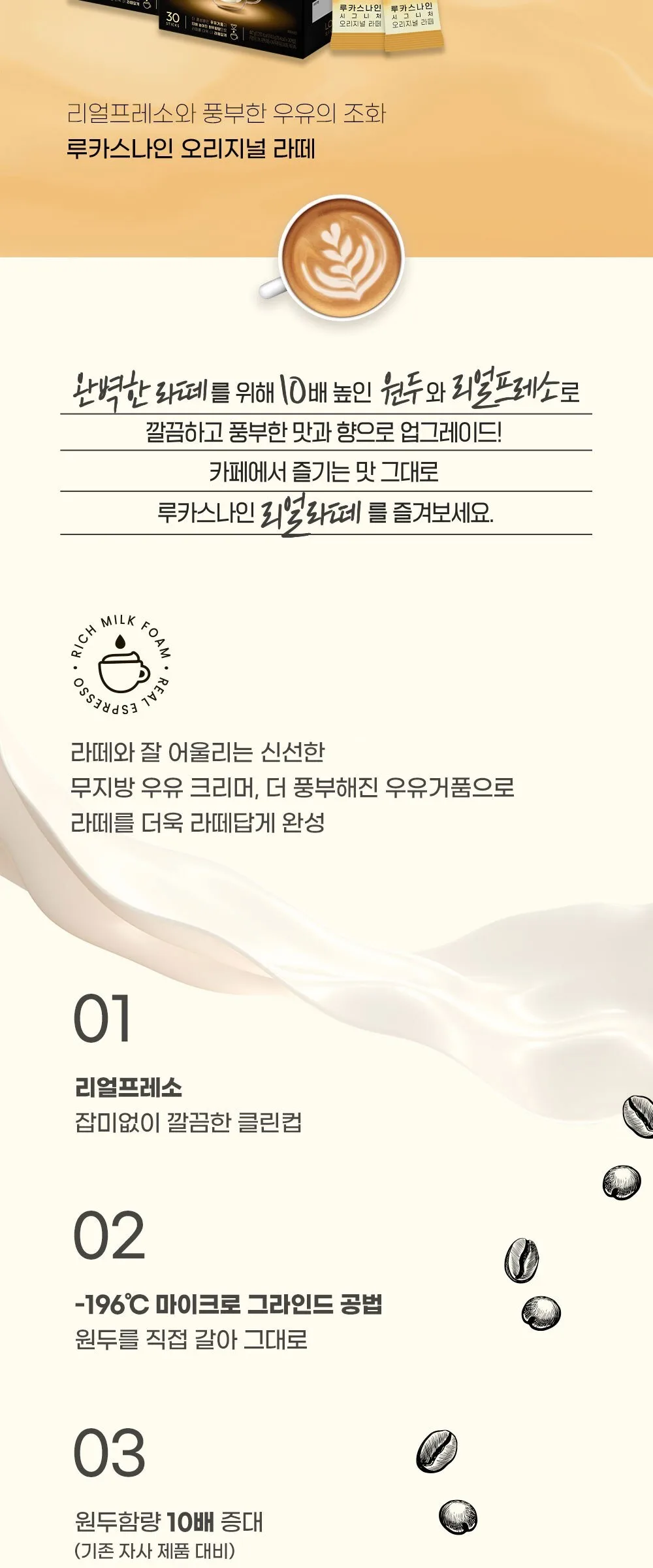 LOOKAS Nine Signature Original Latte Coffee Mix 30 Sticks Detail