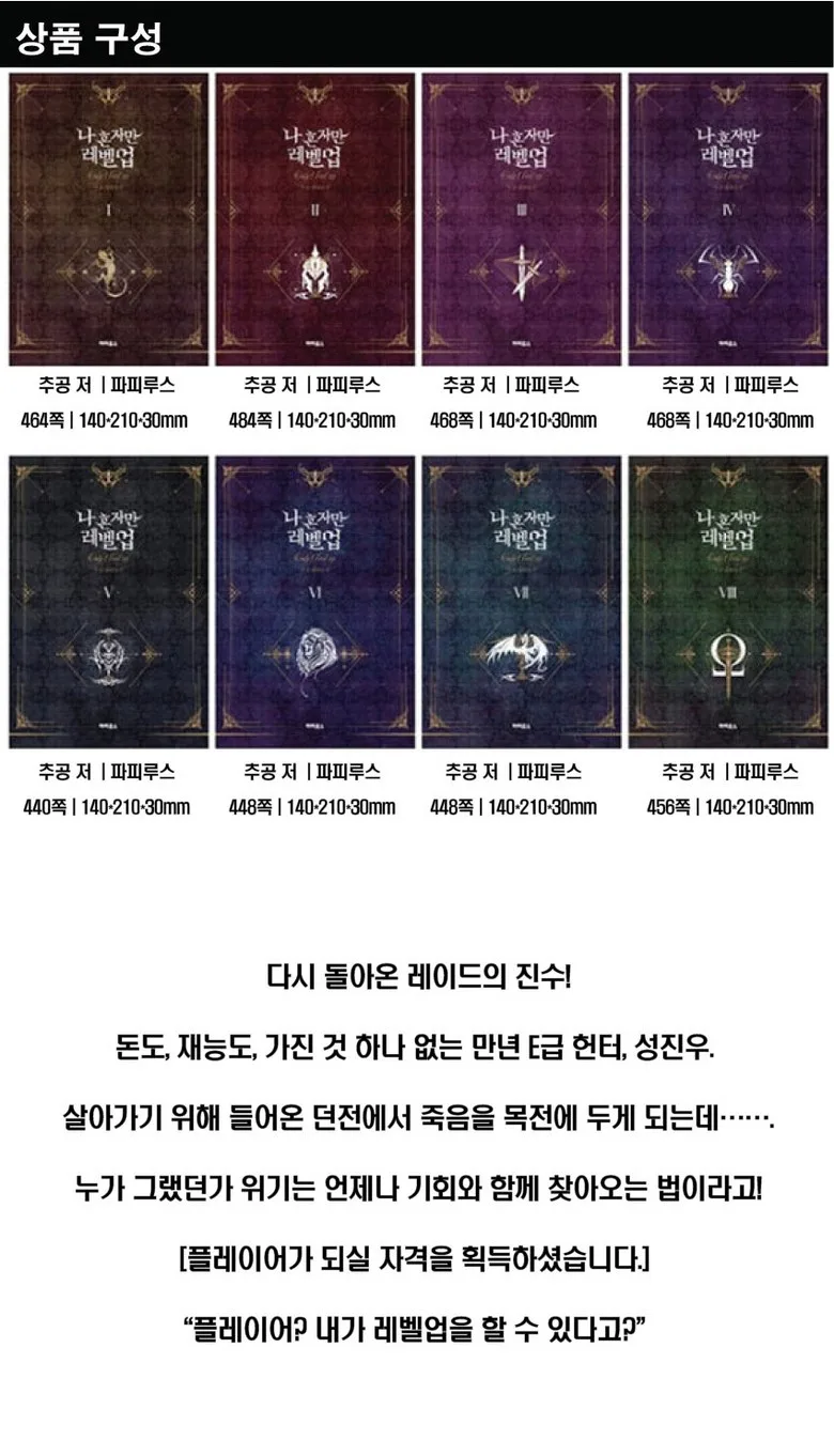 Solo Leveling Volumes 1-8 Set, Pocket Notebook Included, Papyrus Edition Detail