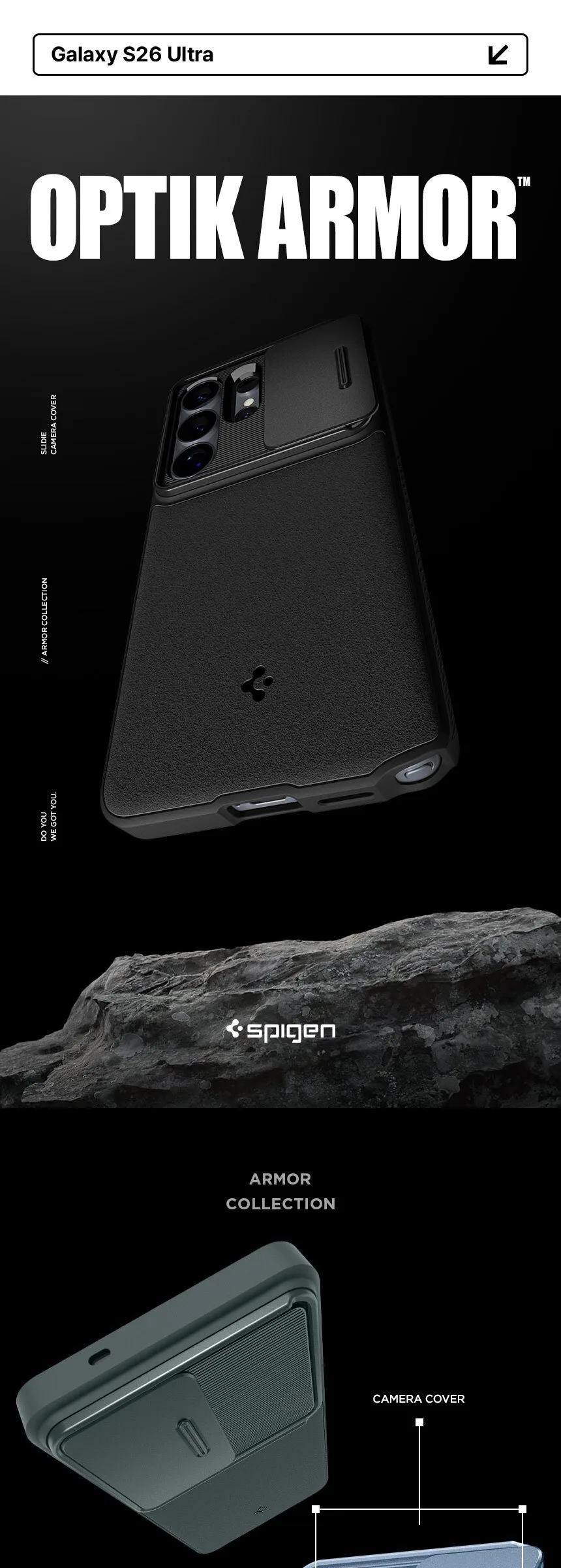 Spigen Optic Armor Phone Case ACS11224 Galaxy S26 Ultra – Camera Protection Sliding Cover Detail