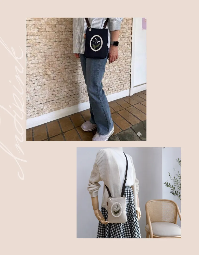 Unknown Brand Korean Embroidered Lily of the Valley Phone Bag Mini Crossbody Detail