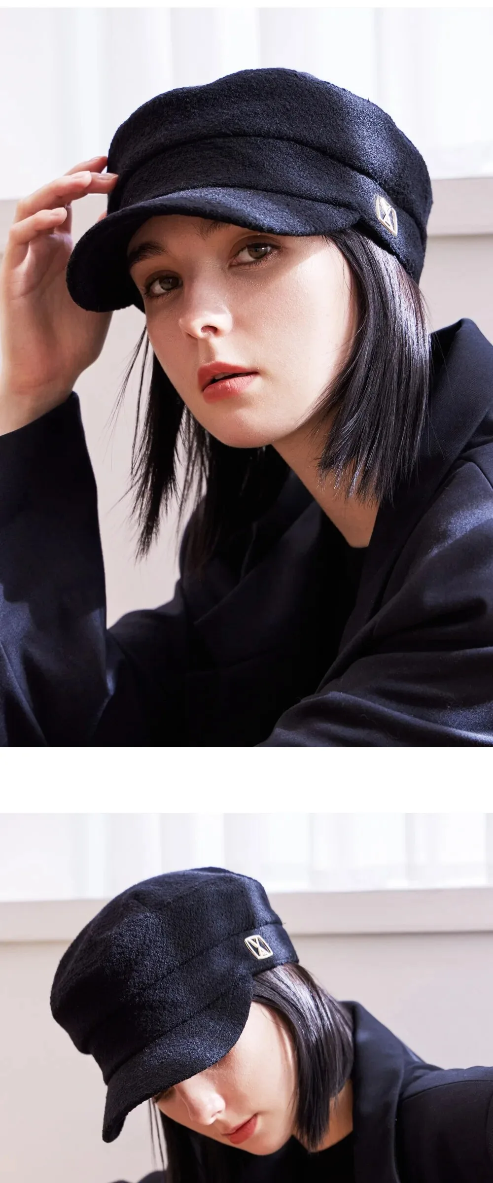 VARZAR VA Square Stud Wool Madoros Cap Black Detail