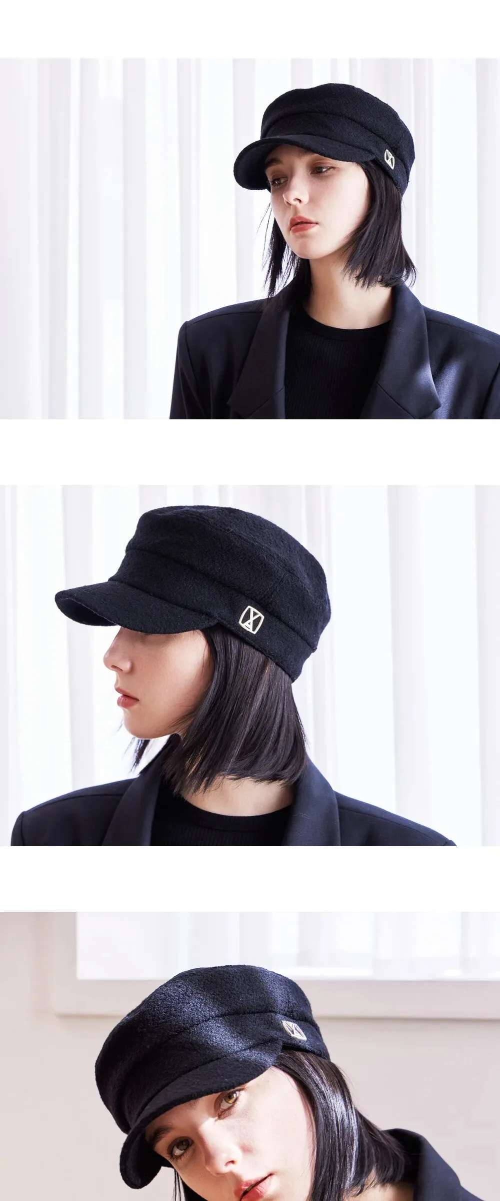 VARZAR VA Square Stud Wool Madoros Cap Black Detail