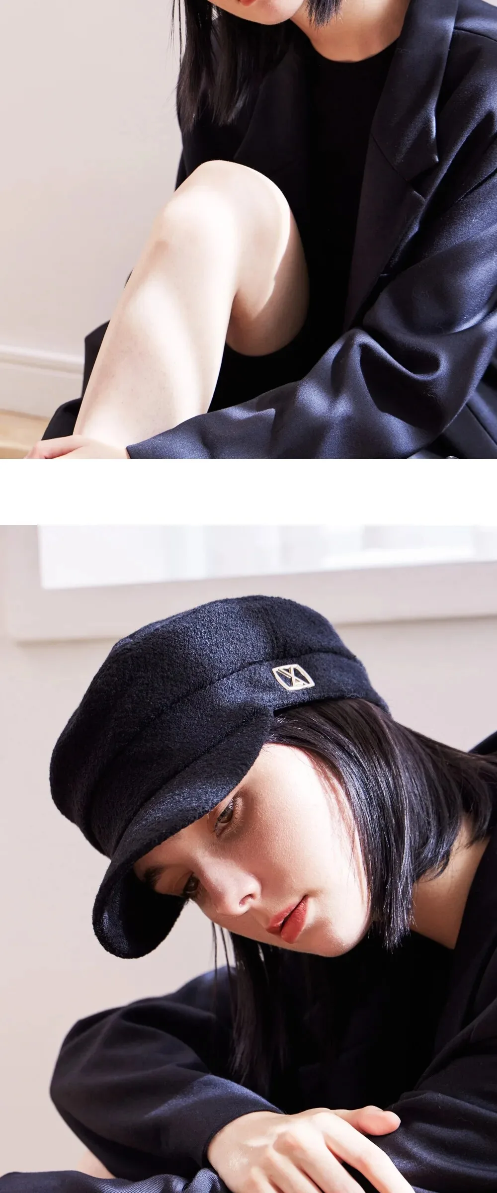 VARZAR VA Square Stud Wool Madoros Cap Black Detail