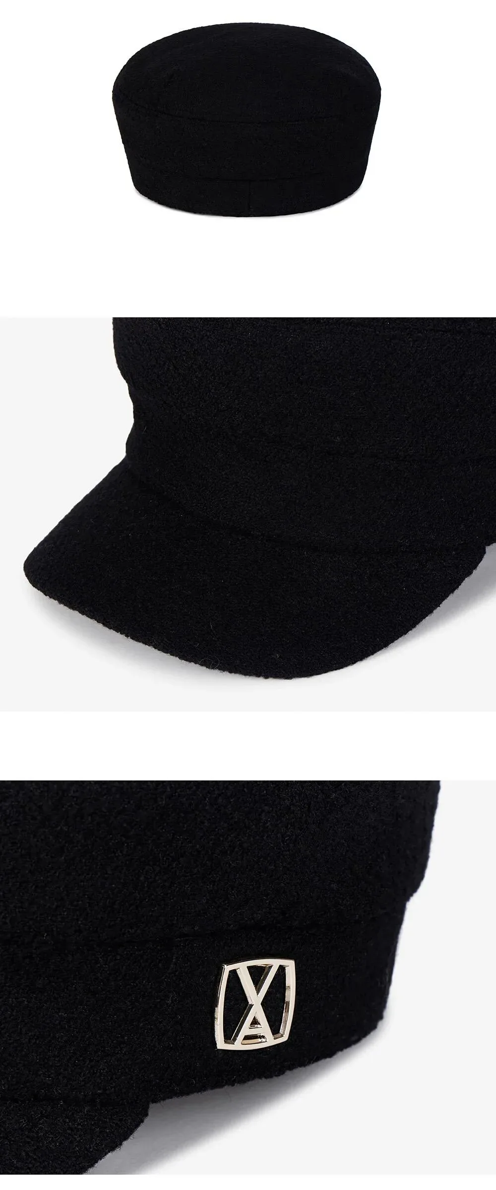 VARZAR VA Square Stud Wool Madoros Cap Black Detail