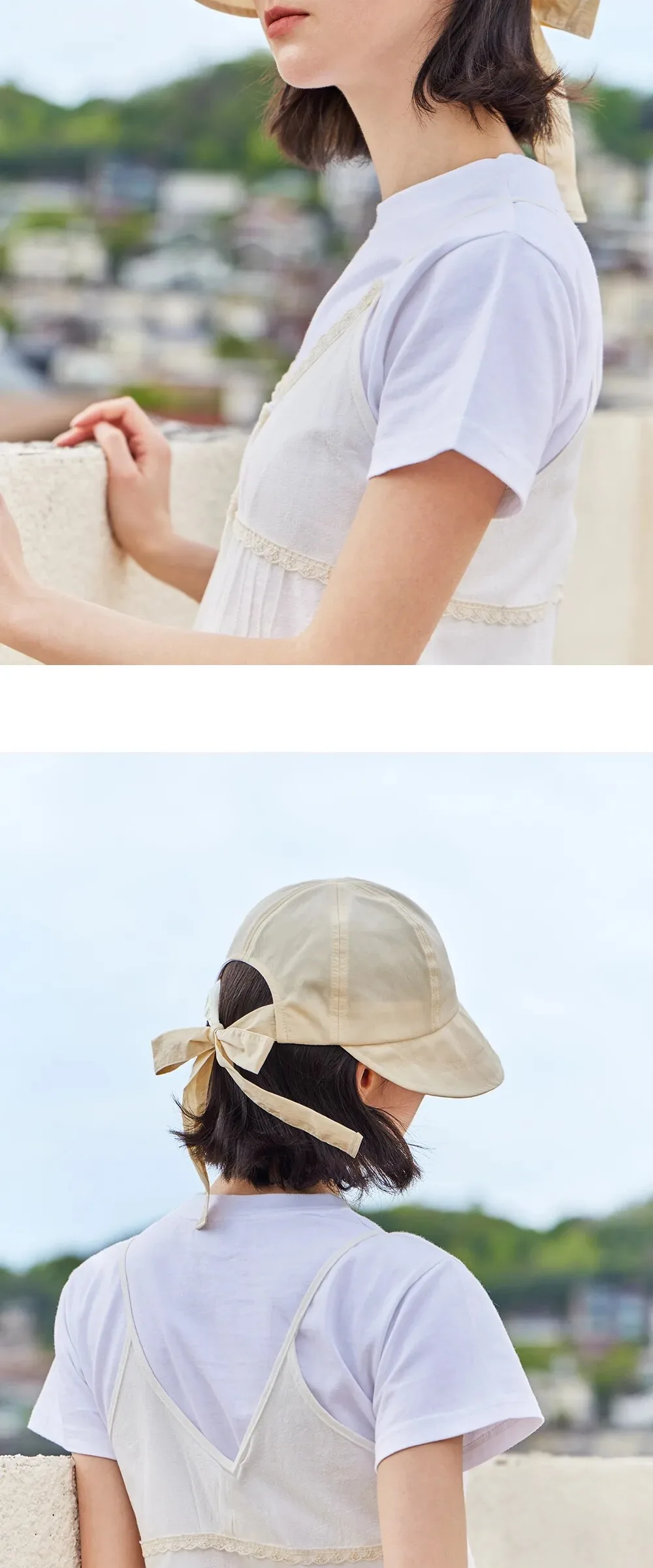 VARZAR VA Stud Ribbon Bonnet Hat Beige Detail
