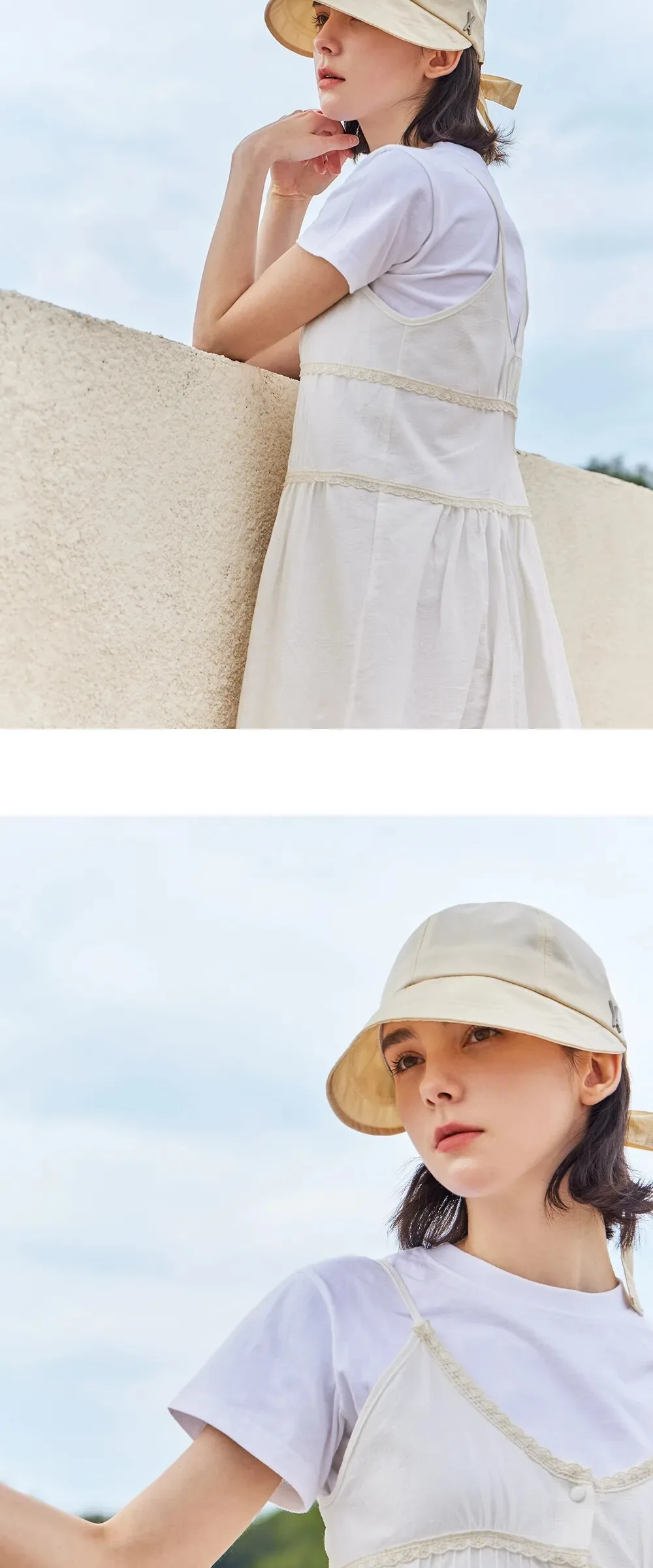 VARZAR VA Stud Ribbon Bonnet Hat Beige Detail