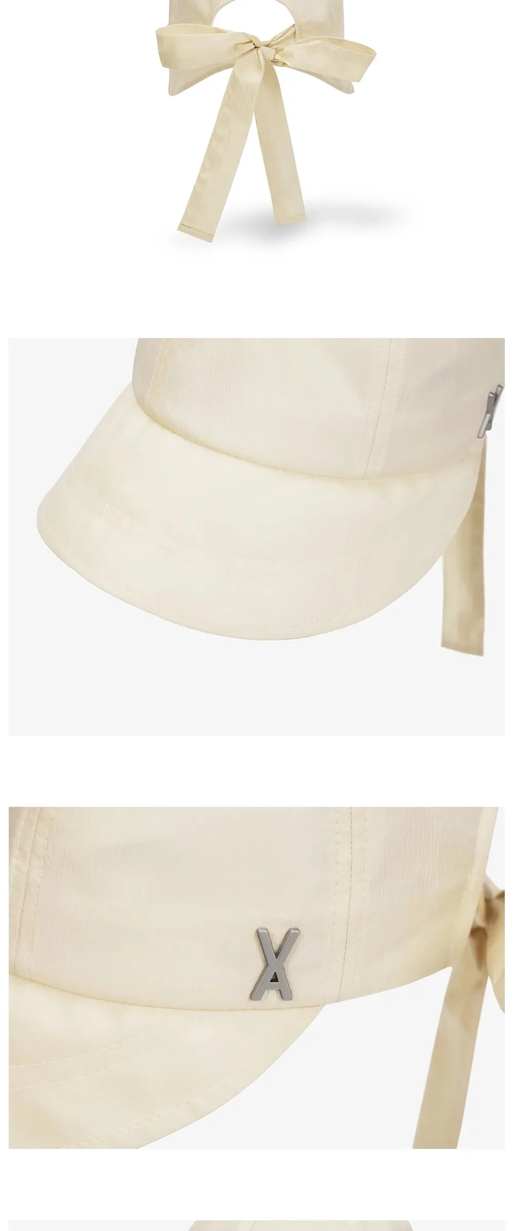 VARZAR VA Stud Ribbon Bonnet Hat Beige Detail