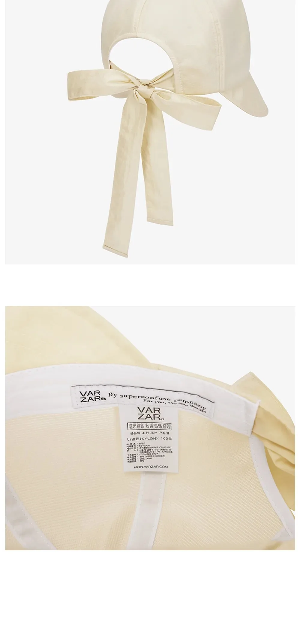 VARZAR VA Stud Ribbon Bonnet Hat Beige Detail