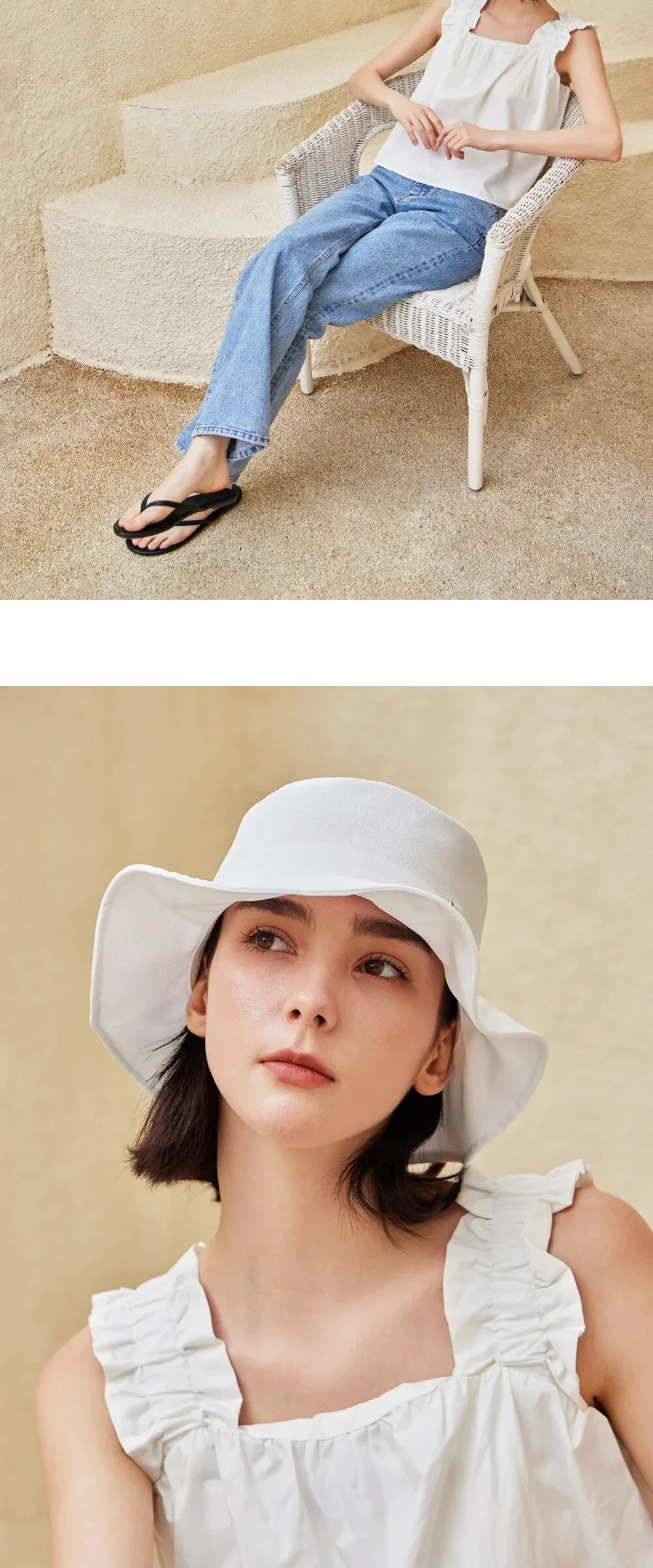 VARZAR VA Stud Frill Bucket Hat White Detail