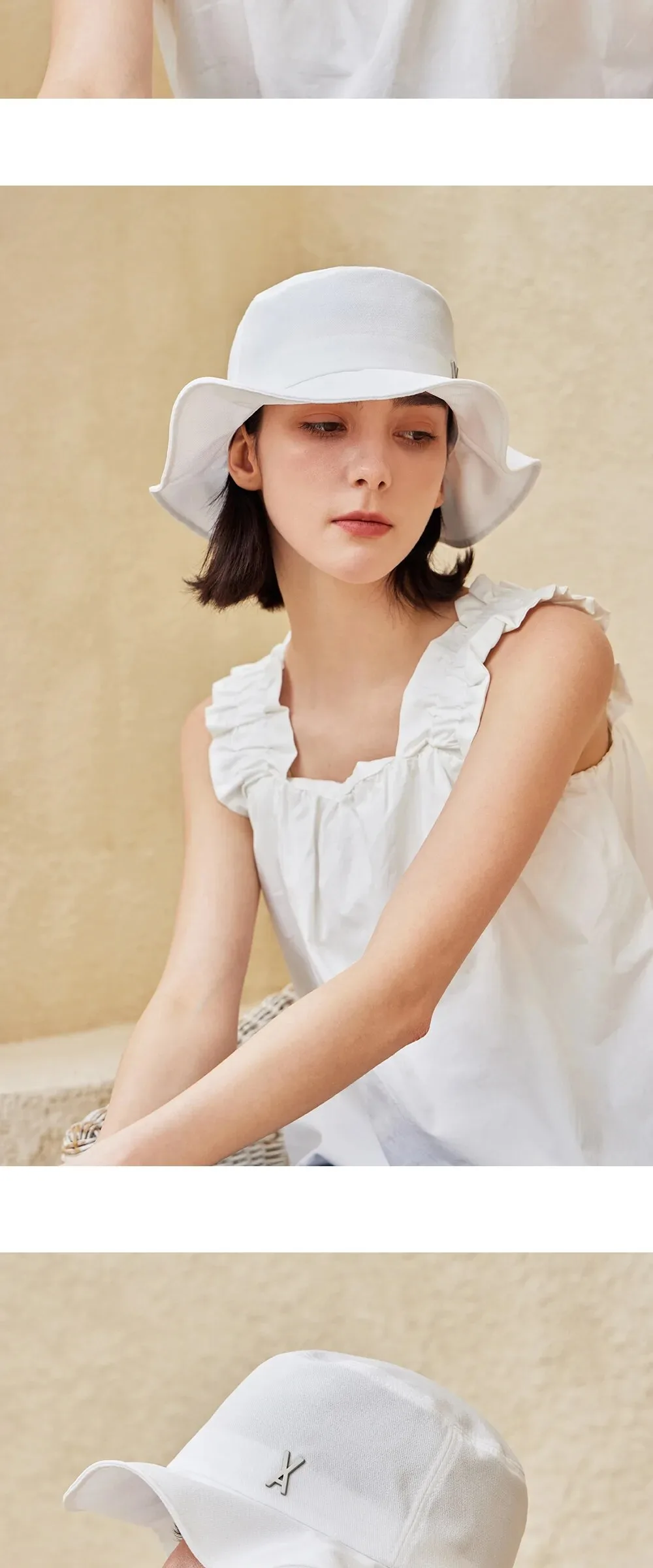 VARZAR VA Stud Frill Bucket Hat White Detail