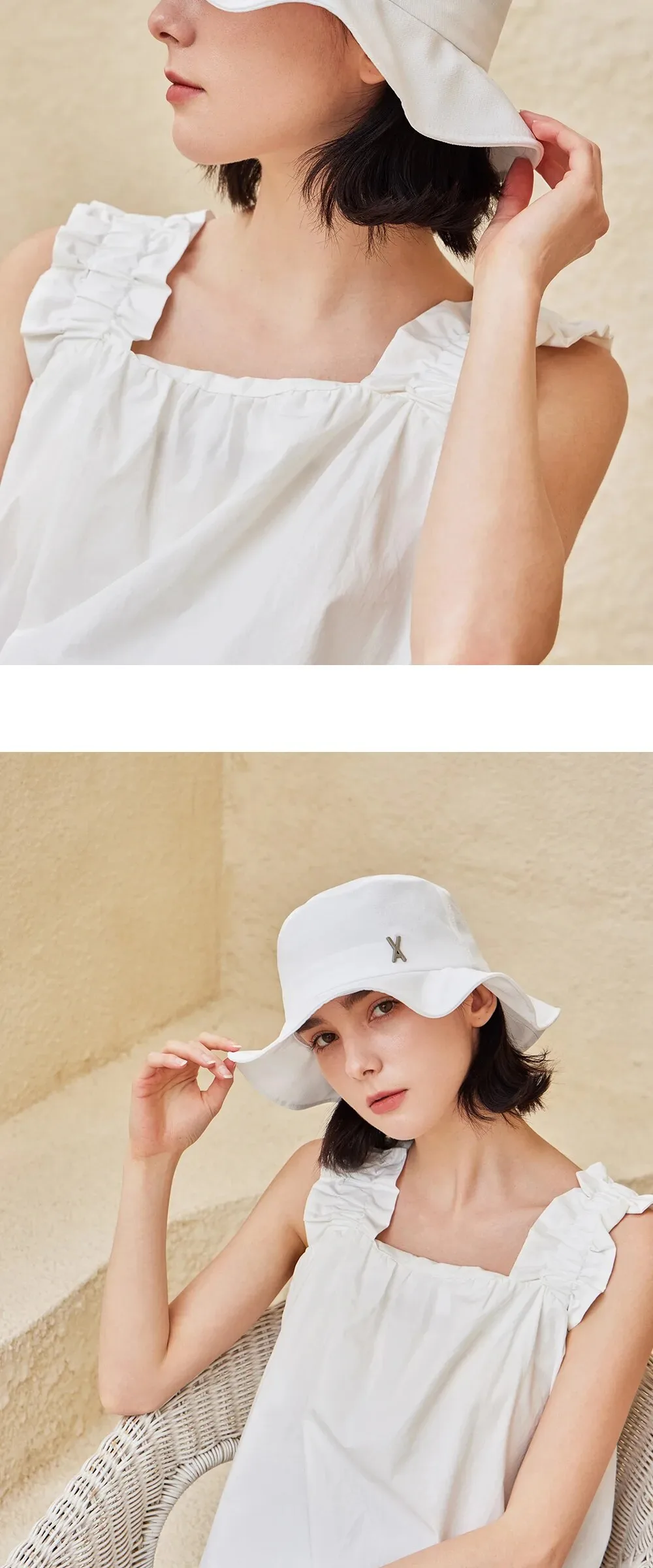 VARZAR VA Stud Frill Bucket Hat White Detail