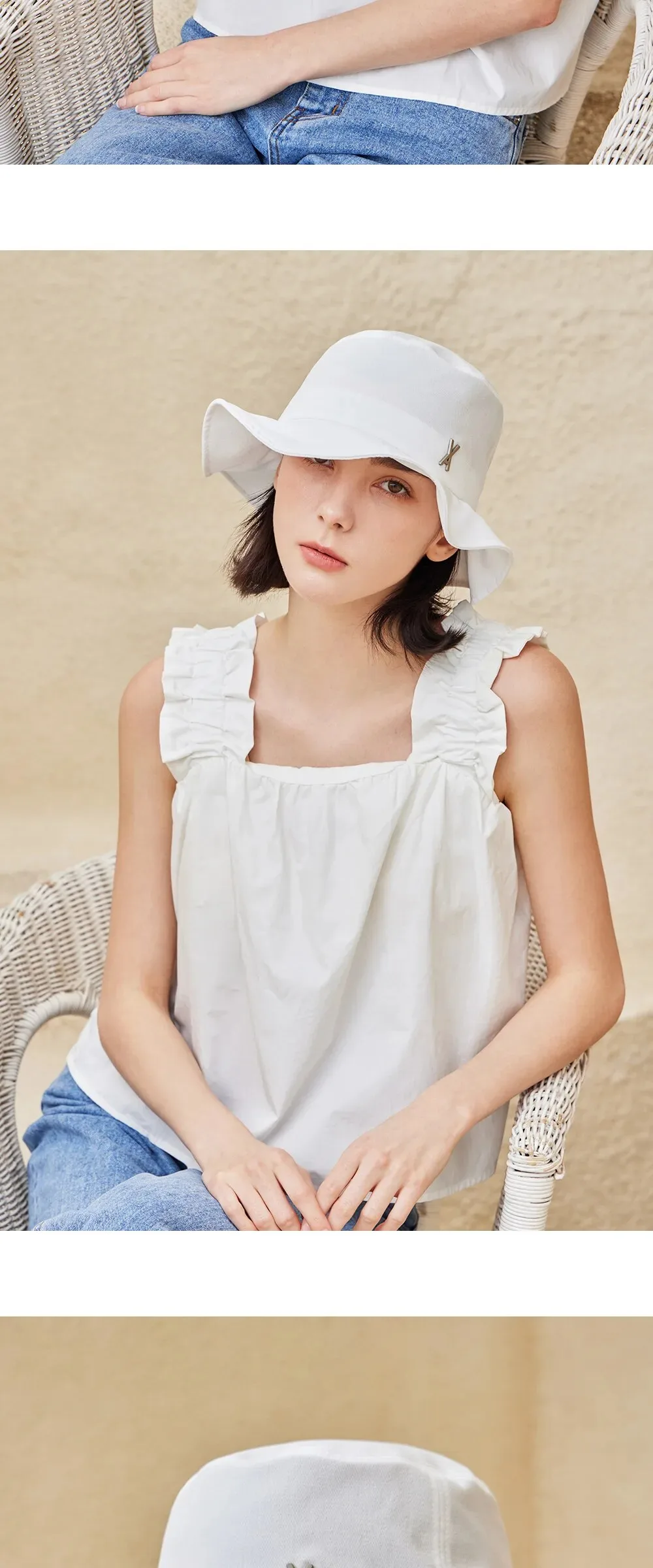VARZAR VA Stud Frill Bucket Hat White Detail