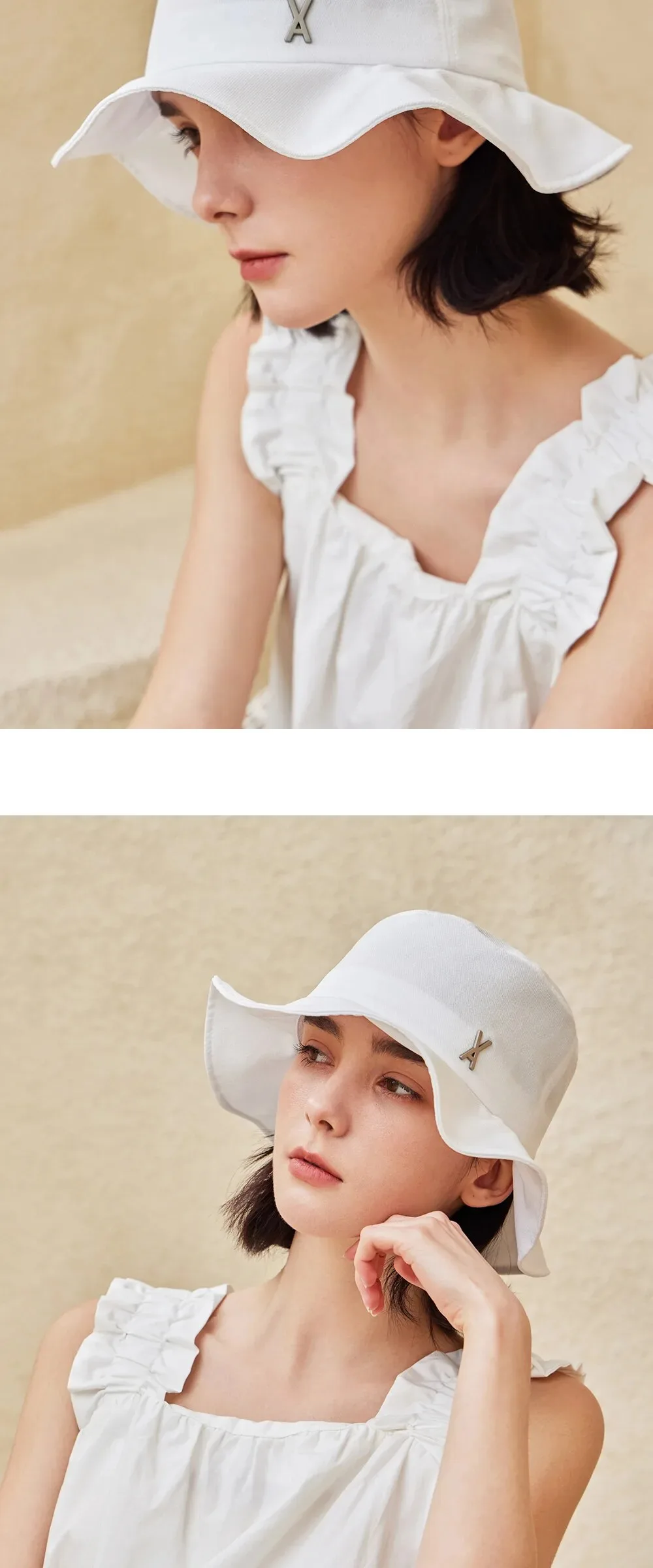 VARZAR VA Stud Frill Bucket Hat White Detail