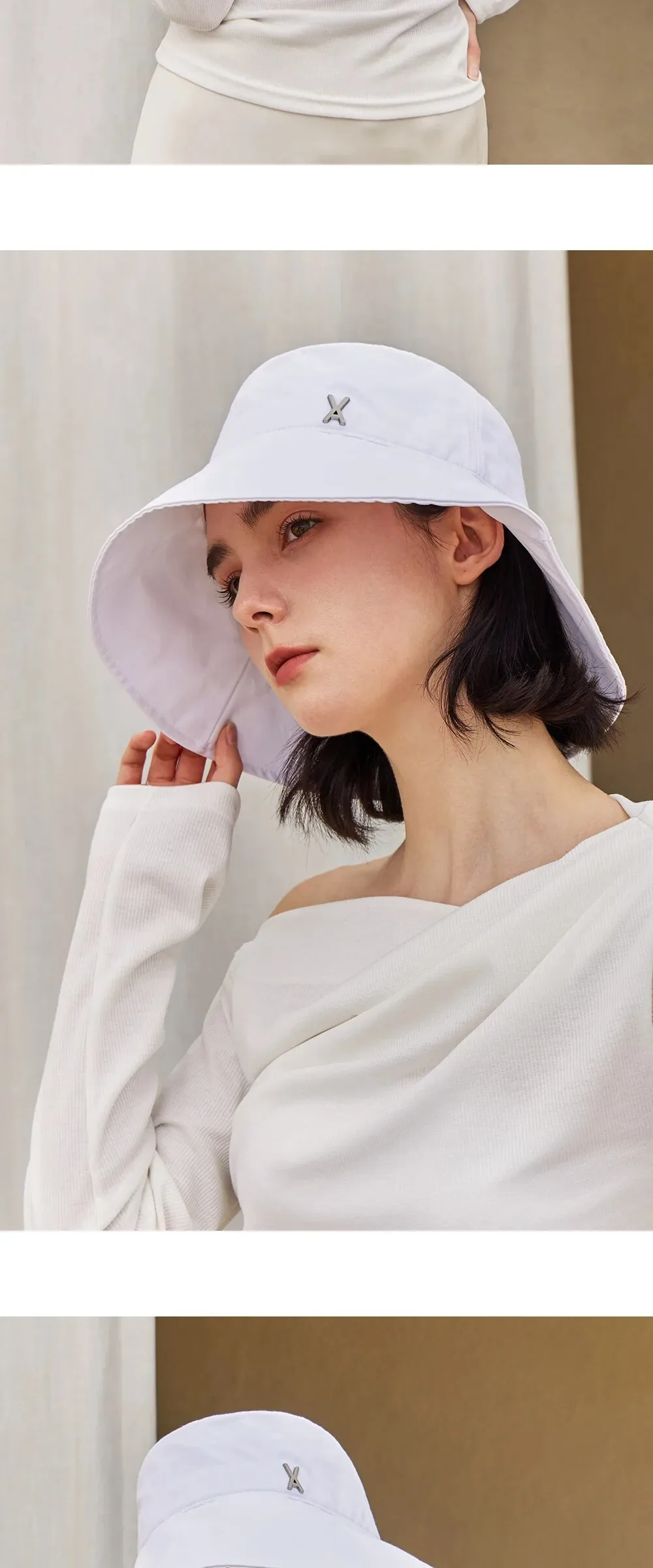 VARZAR VA Stud Solarshield Bucket Hat White Detail
