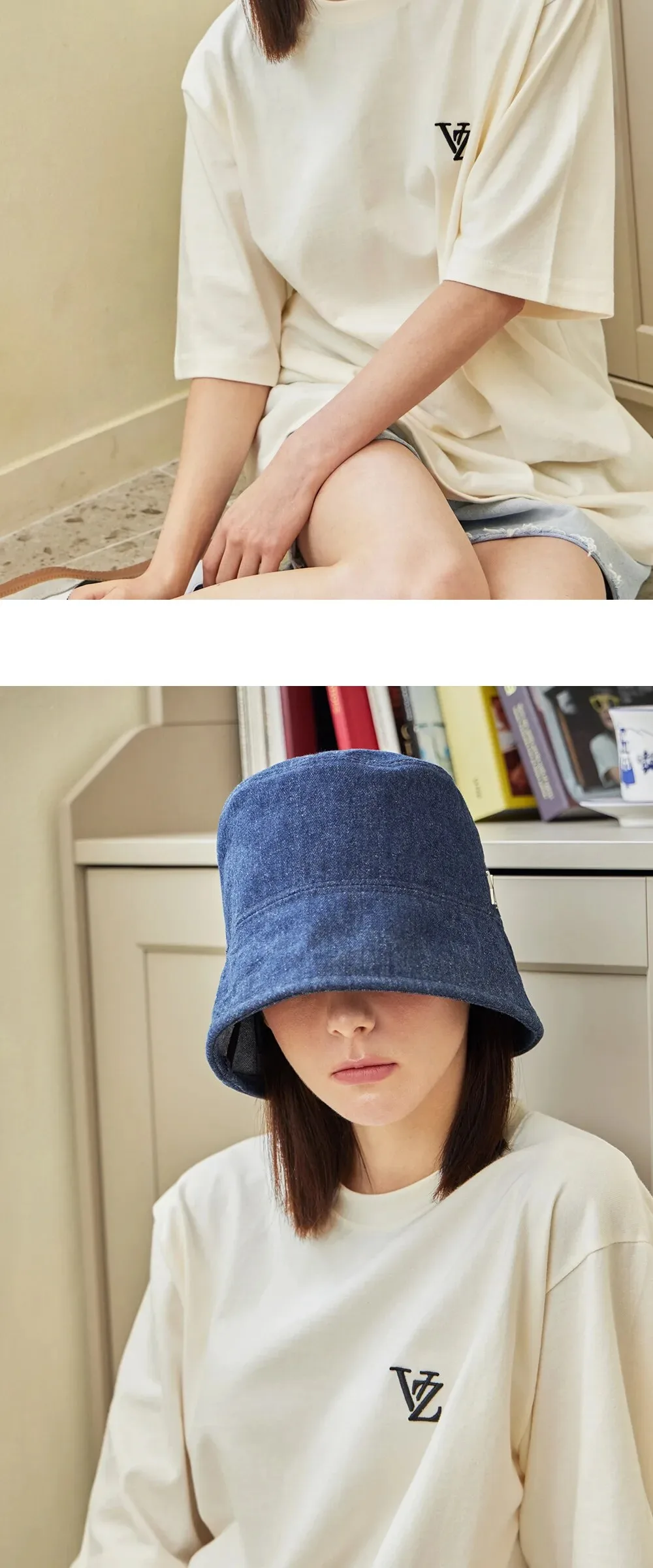 VARZAR VA Stud Non-Washing Denim Drop Bucket Hat Indigo Detail