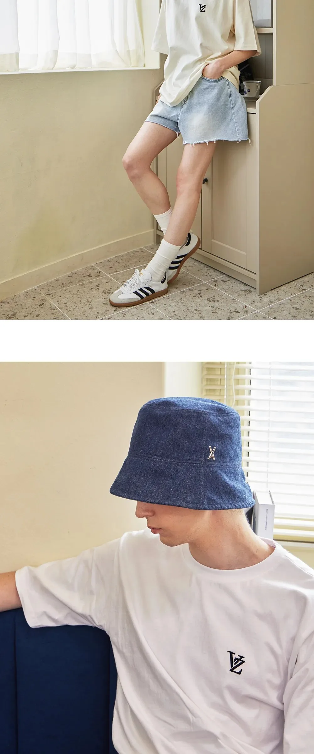 VARZAR VA Stud Non-Washing Denim Drop Bucket Hat Indigo Detail
