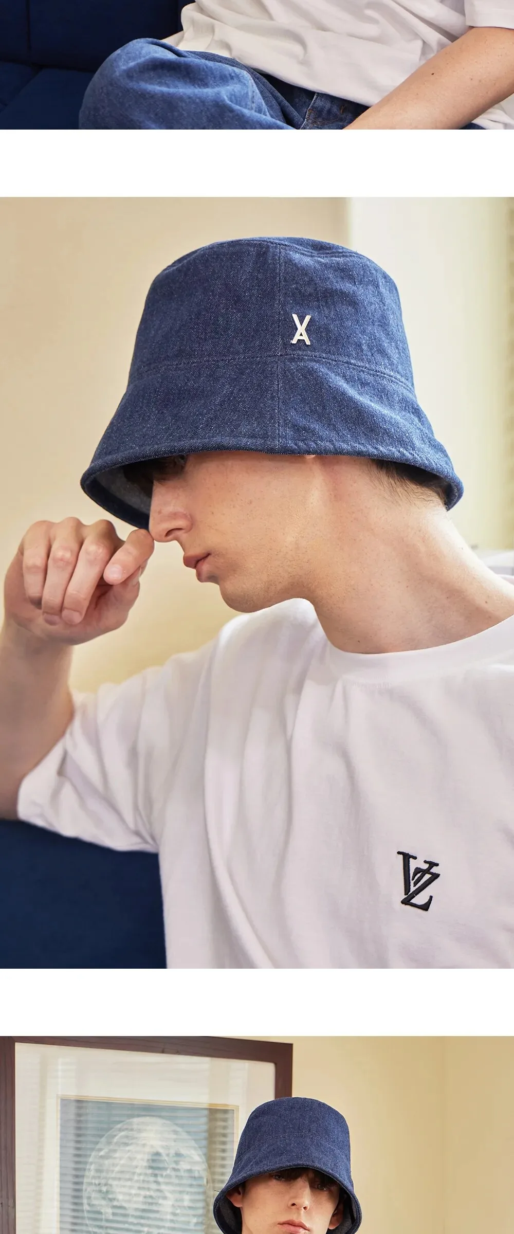 VARZAR VA Stud Non-Washing Denim Drop Bucket Hat Indigo Detail