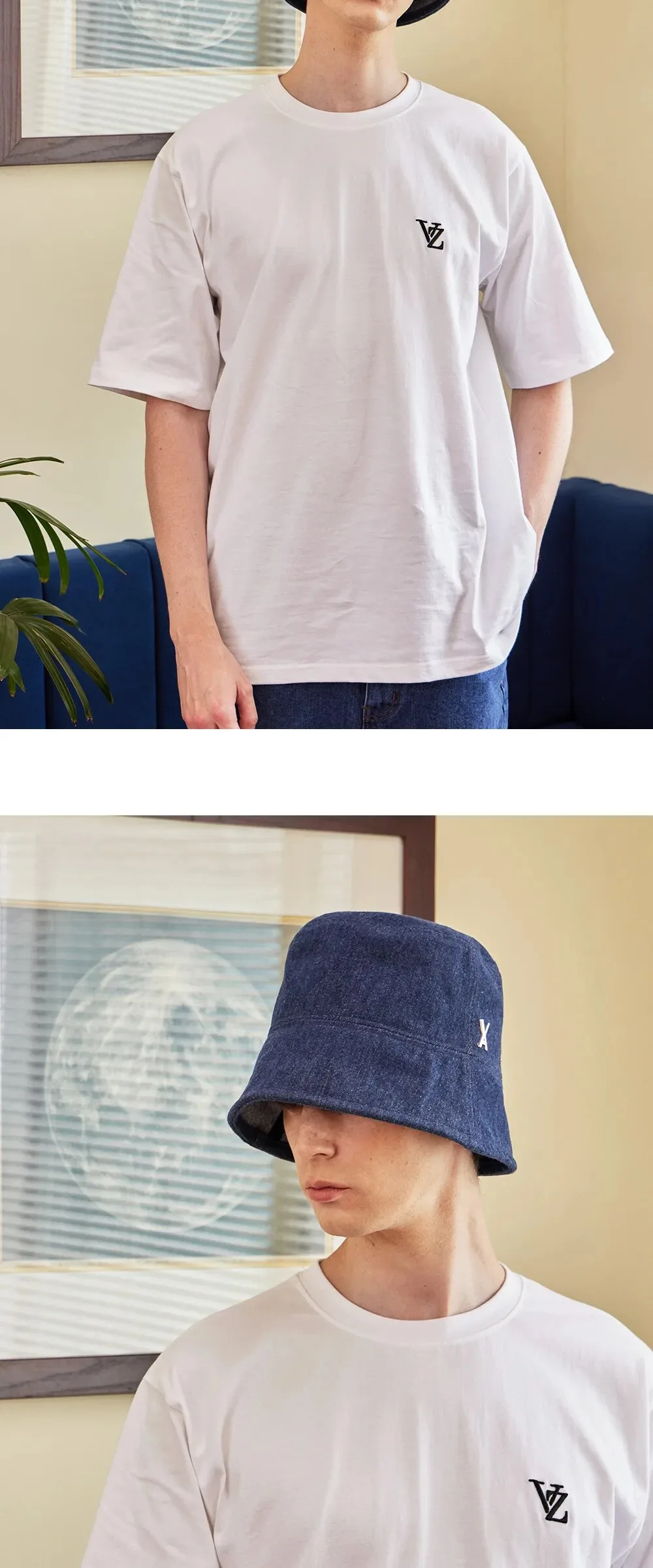 VARZAR VA Stud Non-Washing Denim Drop Bucket Hat Indigo Detail