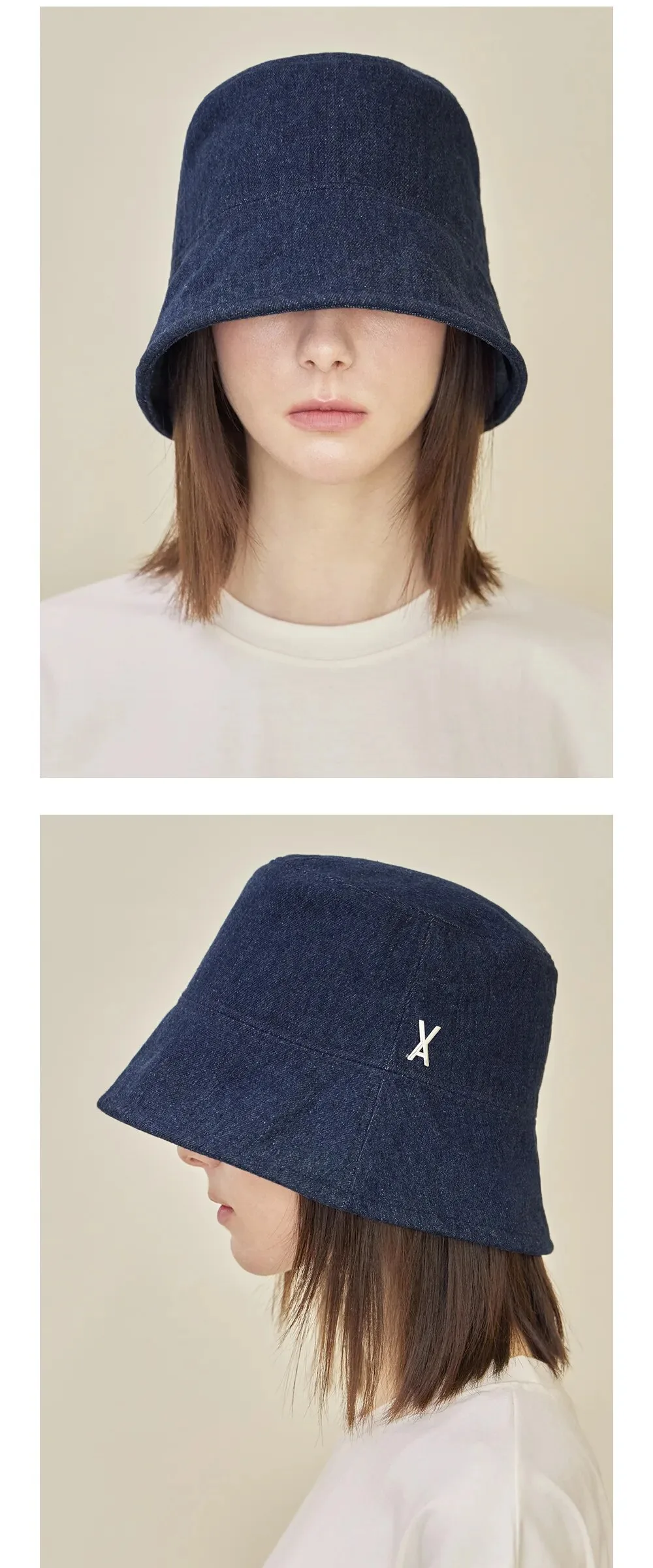 VARZAR VA Stud Non-Washing Denim Drop Bucket Hat Indigo Detail