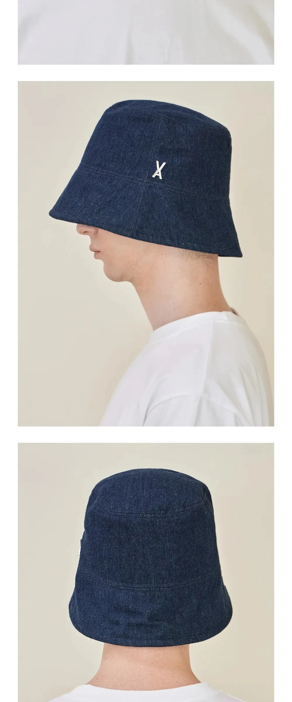 VARZAR VA Stud Non-Washing Denim Drop Bucket Hat Indigo Detail