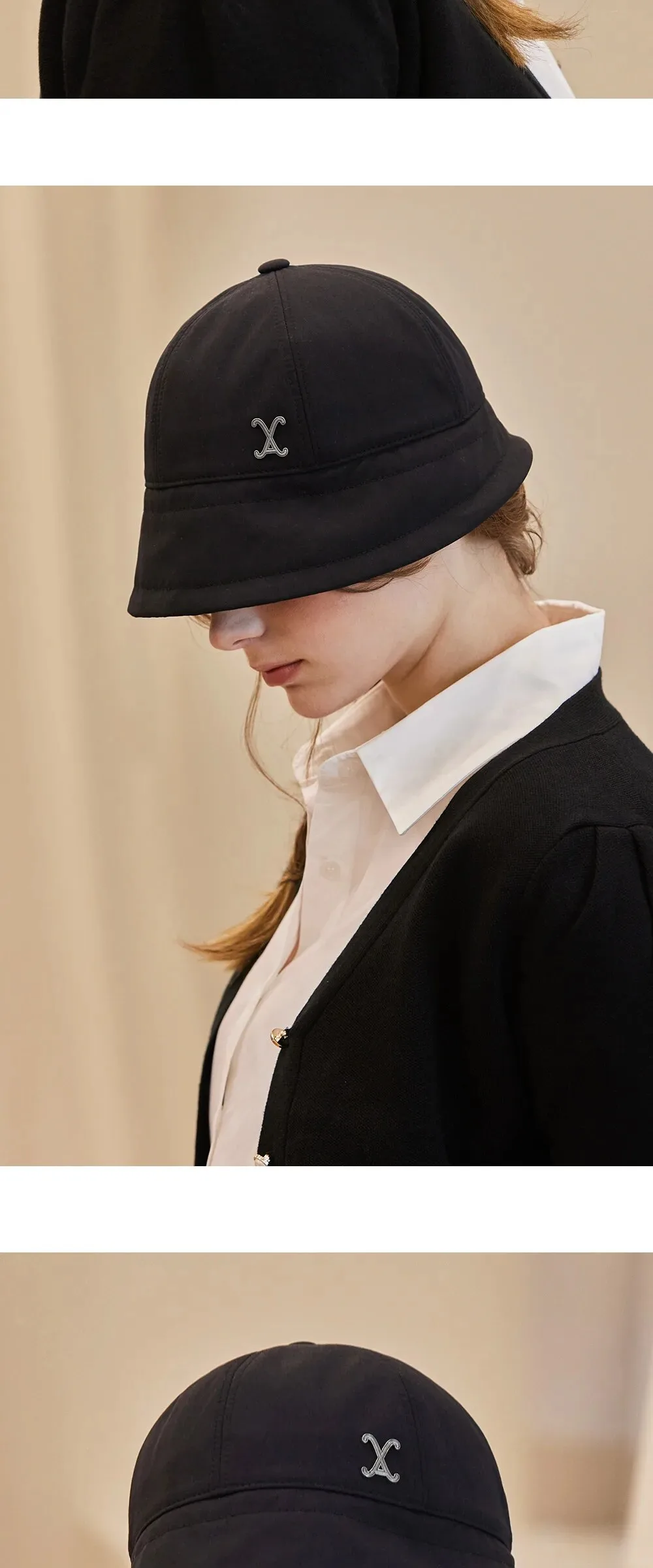 VARZAR VA Curved Stud Nylon Bonnet Hat Black Detail