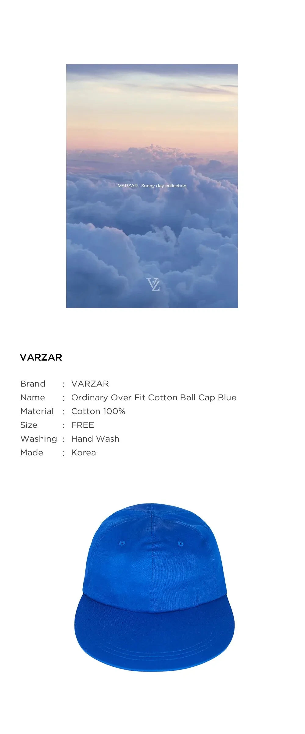 VARZAR Ordinary Oversized Cotton Ball Cap Blue Detail