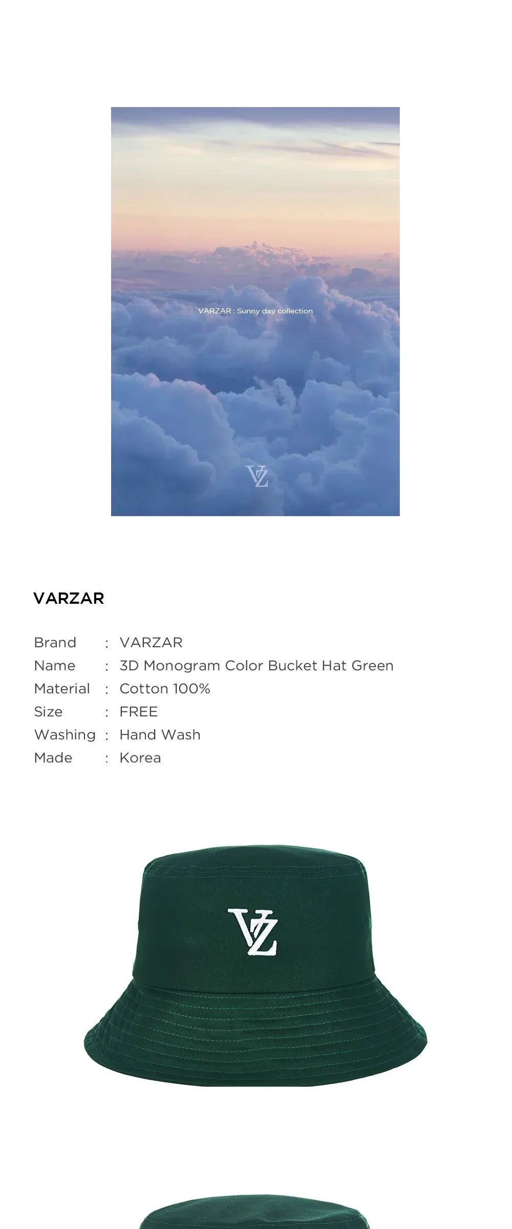 VARZAR 3D Monogram Color Bucket Hat Green Detail