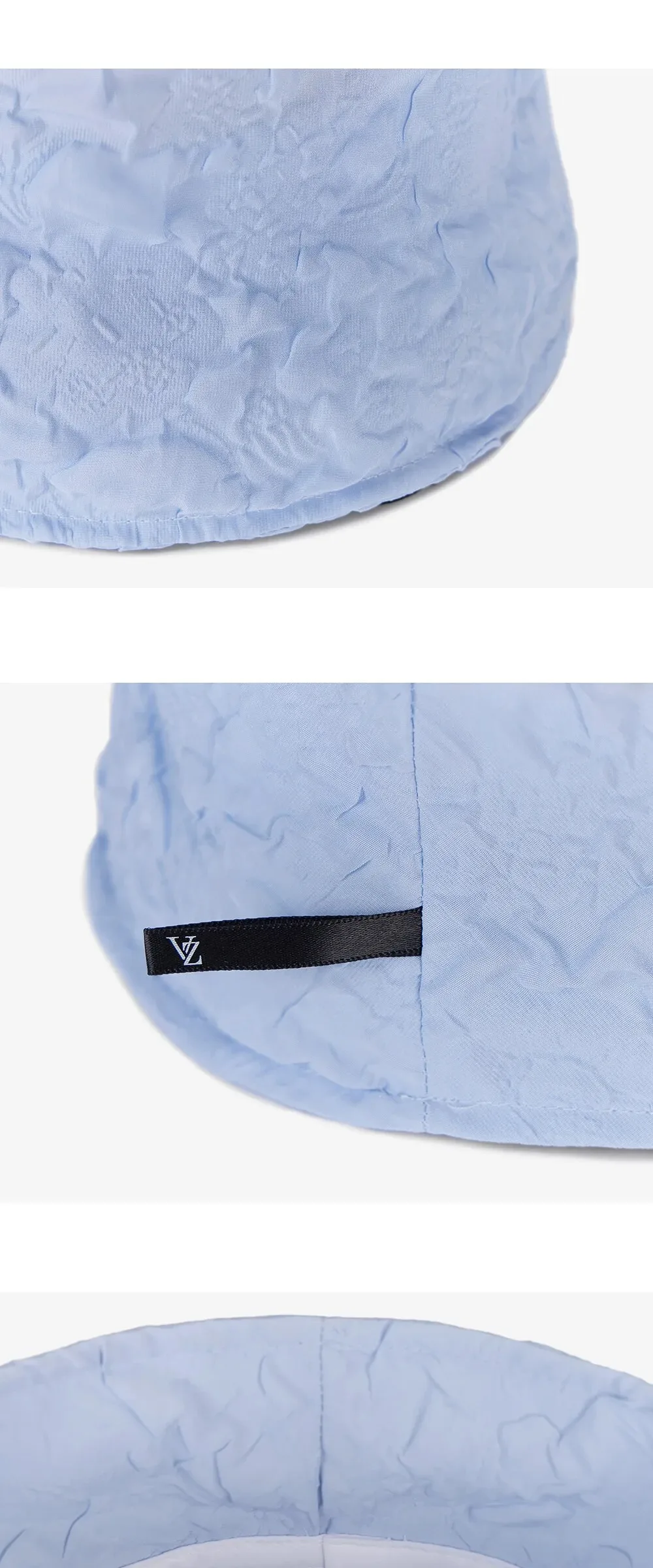 VARZAR Embossed Long Label Drop Bucket Hat Blue Detail
