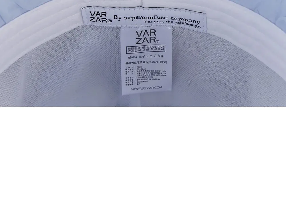 VARZAR Embossed Long Label Drop Bucket Hat Blue Detail