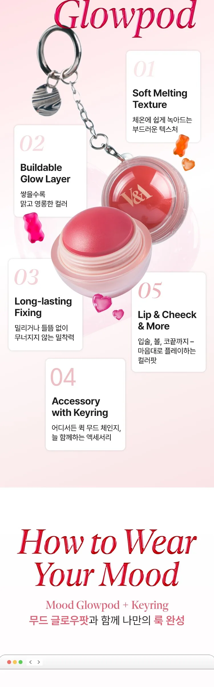 VNA Beauty Mood Glow Pot Blusher Keyring 6g - 02 Rosy Whisper Detail