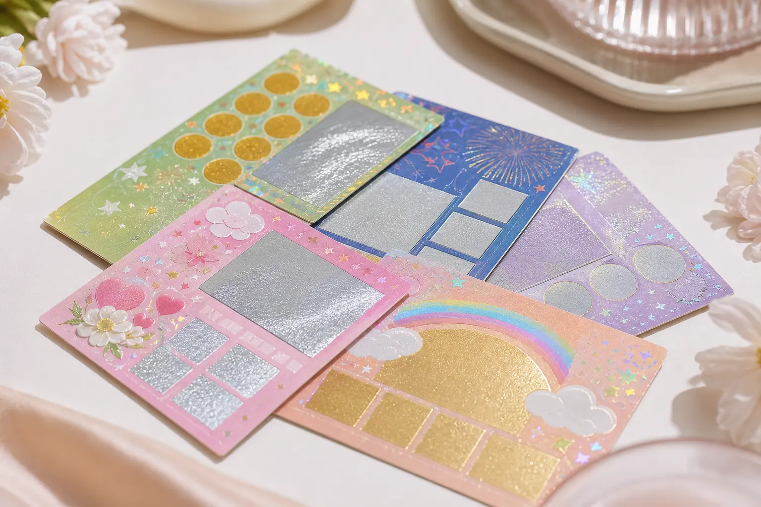 A close-up of colorful scratch-off tickets displaying their vibrant designs and prize amounts.