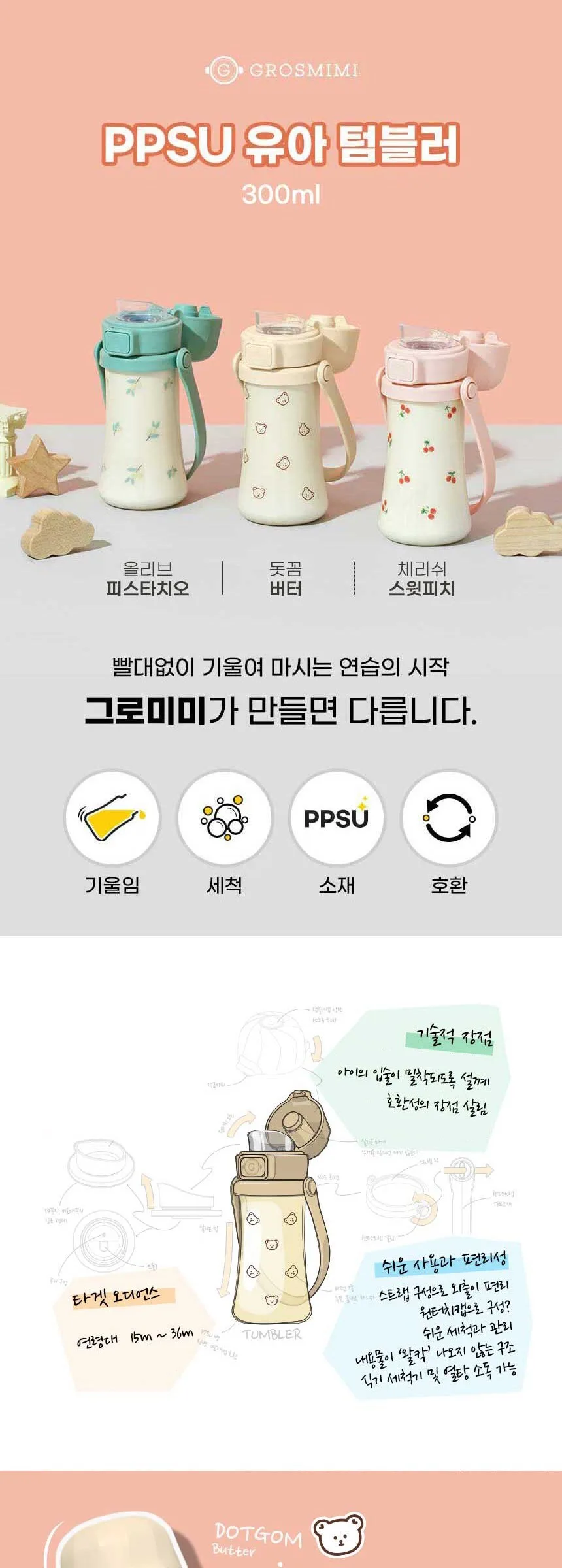 GROSMIMI PPSU Olive Baby Tumbler Detail