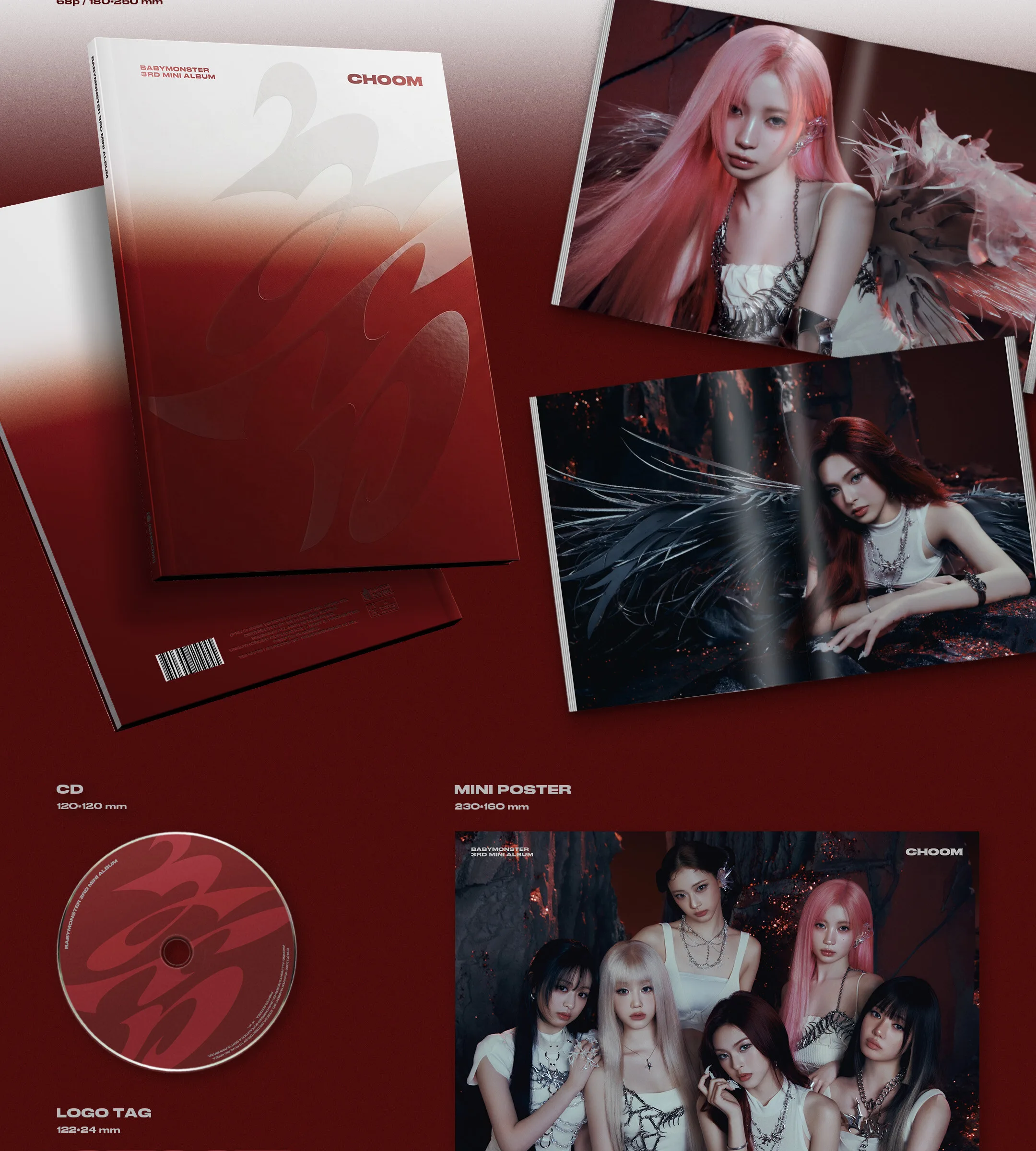 BABYMONSTER 3rd MINI ALBUM CHOOM Crimson Metallic Prism Ver. SET Detail